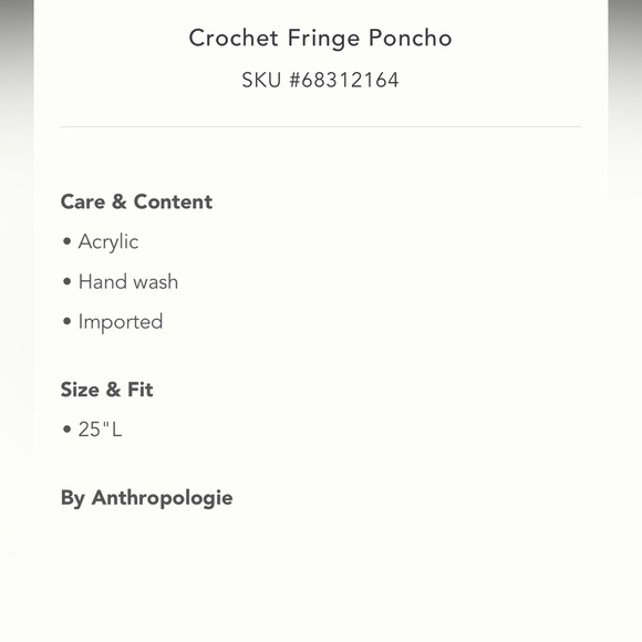 NWT Anthropologie Crochet Fringe Poncho Sz ALL (one size) in ivory - Picture 2 of 5